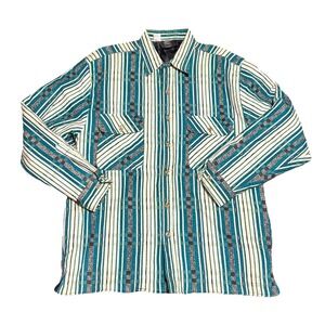 Vintage 80s 90s West Point Flannel Shirt Blue Aztec Button Up Western Turquoise